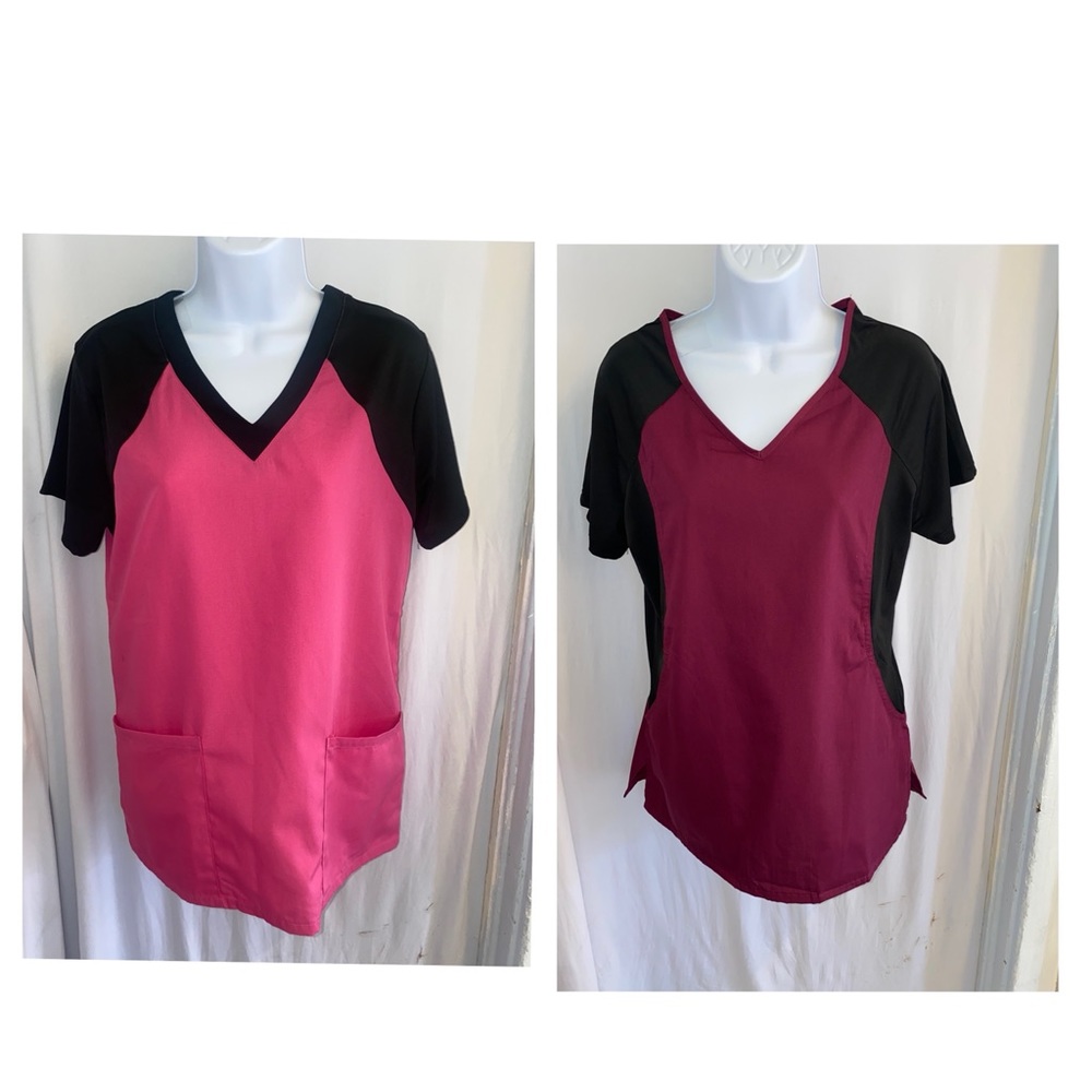 2 Nurse Scrub Set Tops Pink & Purple